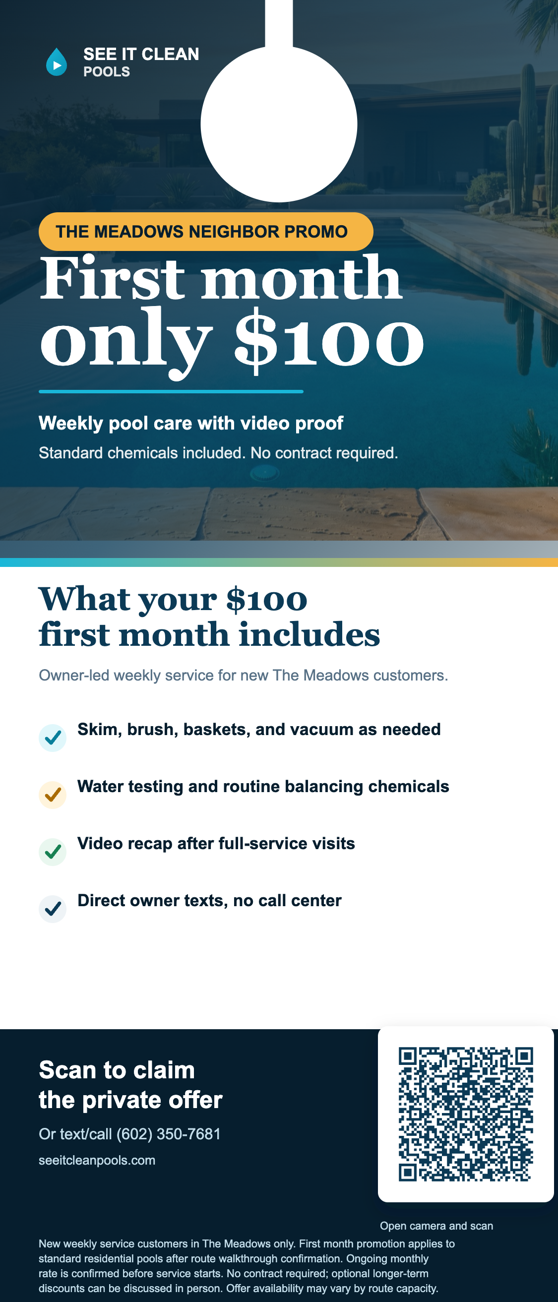 See It Clean Pools branded The Meadows door hanger