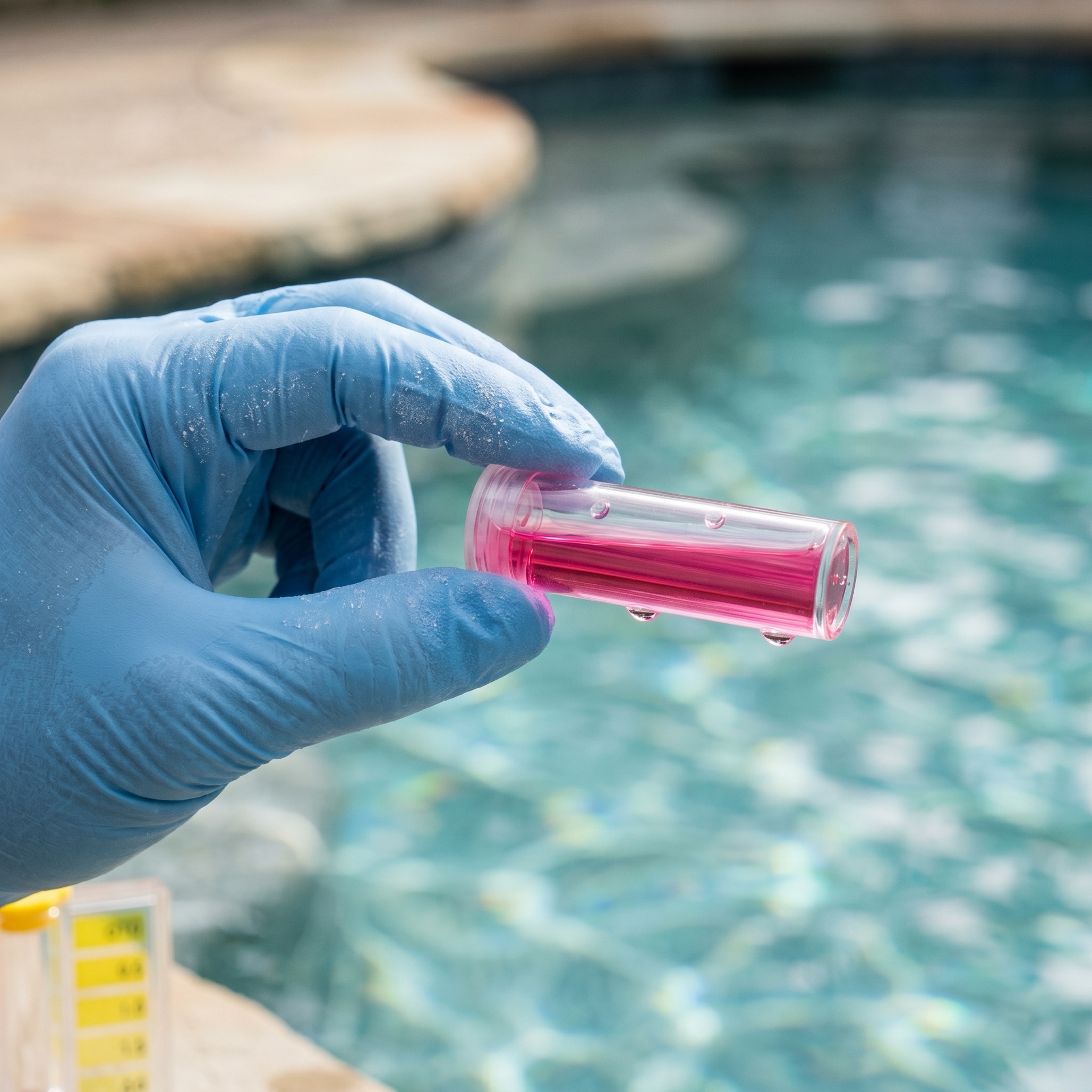 Pool water chemistry test showing balanced pH